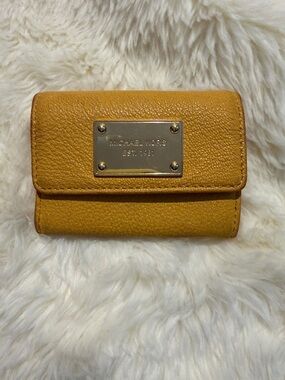 Michael Kors Mustard Yellow Leather Wallet with Gold Plaque